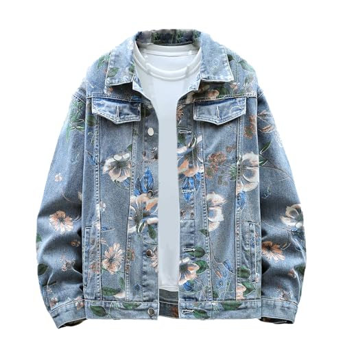Amazon.com: GMOYD Mens Floral Print Denim Jacket Couple Oversized